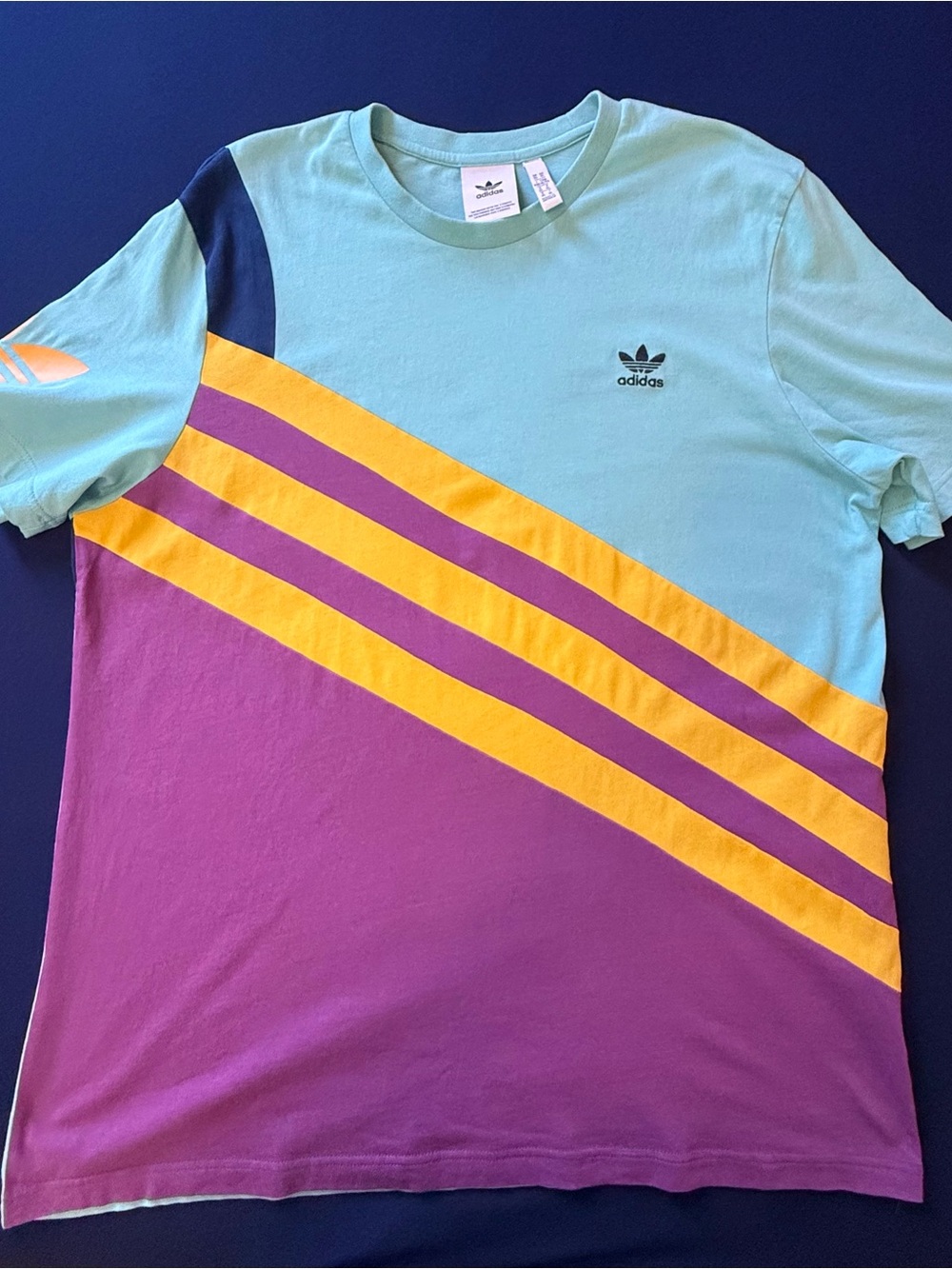adidas Short-Sleeve Colorblock Tee in Teal, Purple & Yellow
